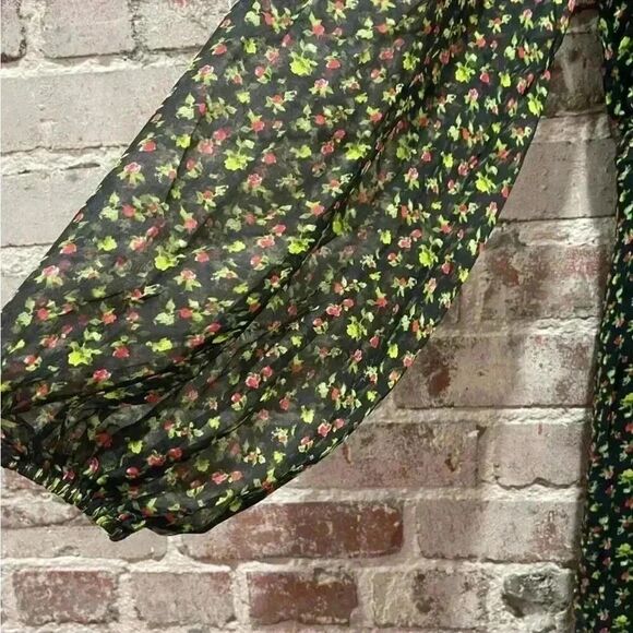 CAROLINE CONSTAS Vivian Winter Rose Black Floral Full Length 100% Silk Dress XS - Picture 12 of 15